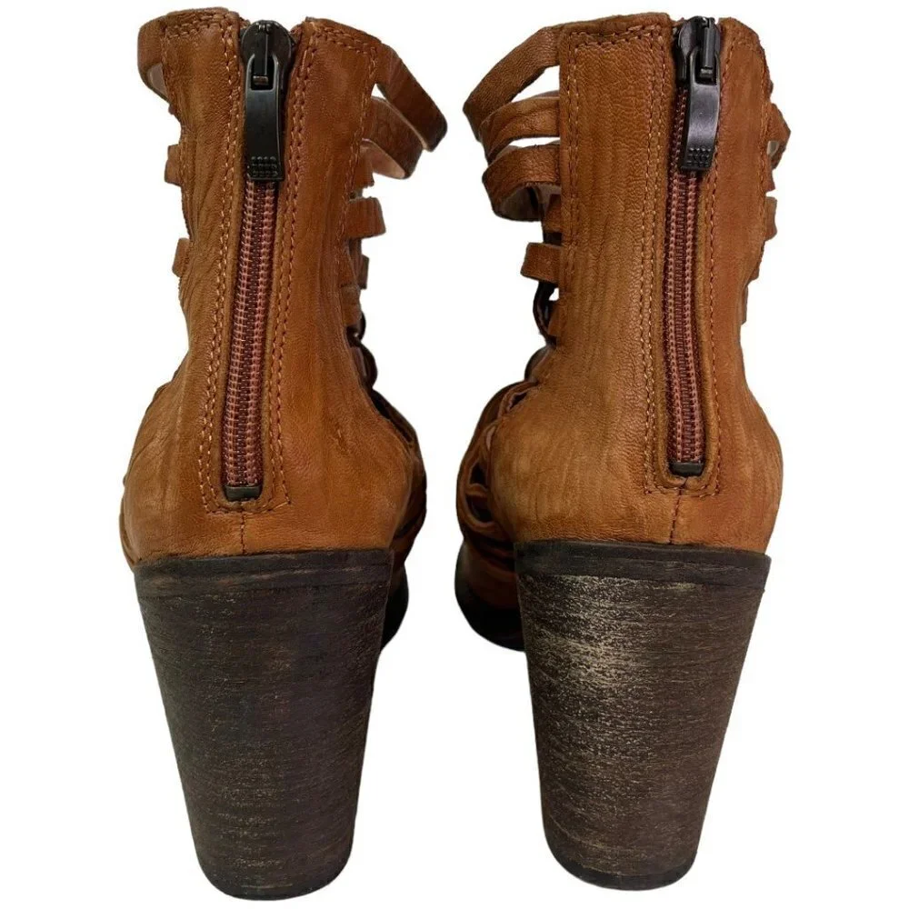 Free People Womens Carrera Braided Woven Leather Boot EU 39 Vintage Tan Distress